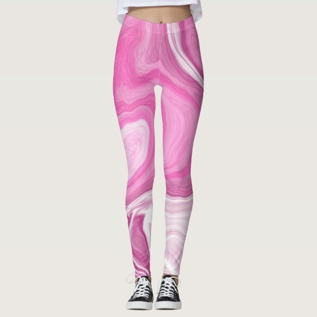 Rosa und Weiß mit einer Touch Lila Marmorkunst Leggings (Vorderseite)