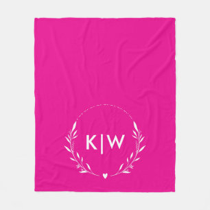 Rosa und Weiß   Monogram für moderne Initials Fleecedecke