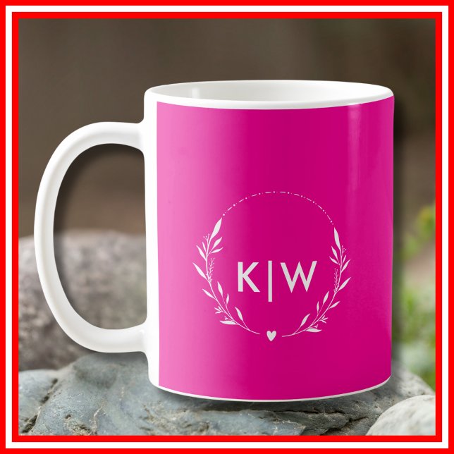 Rosa und Weiß | Monogram für moderne Initials Kaffeetasse (Pink and White | Modern Initials Monogram Coffee Mug)