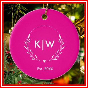 Rosa und Weiß   Monogram für moderne Initials Keramik Ornament