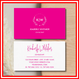 Rosa und Weiß | Monogram für moderne Initials Visitenkarte