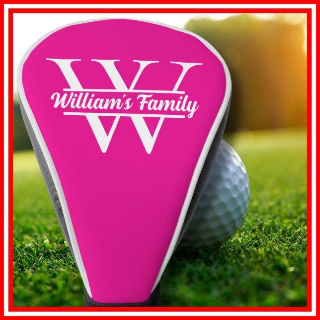 Rosa und Weiß | Monogramm für einfache Familiennam Golf Headcover (Von Creator hochgeladen)