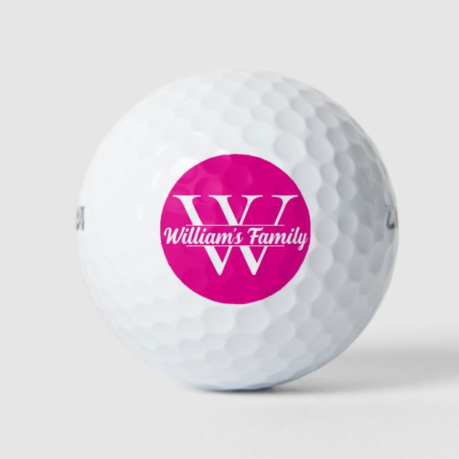 Rosa und Weiß | Monogramm für einfache Familiennam Golfball (Vorderseite)