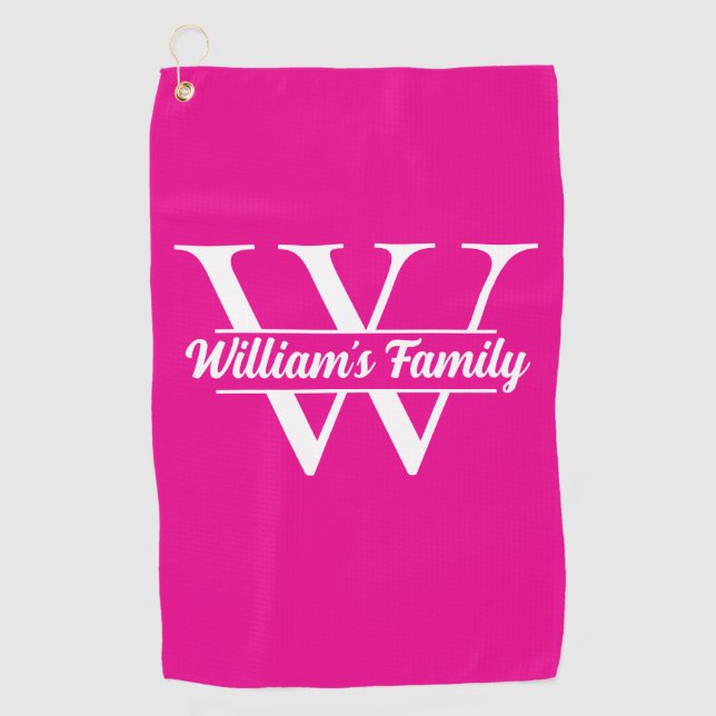 Rosa und Weiß | Monogramm für einfache Familiennam Golfhandtuch (Vorderseite)