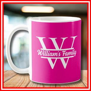 Rosa und Weiß   Monogramm für einfache Familiennam Kaffeetasse