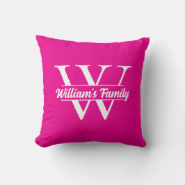 Rosa und Weiß | Monogramm für einfache Familiennam Kissen