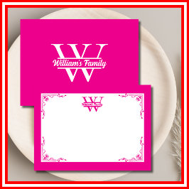Rosa und Weiß | Monogramm für einfache Familiennam Mitteilungskarte