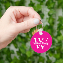Rosa und Weiß | Monogramm für einfache Familiennam Schlüsselanhänger