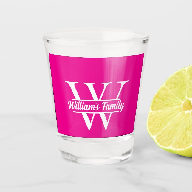 Rosa und Weiß | Monogramm für einfache Familiennam Schnapsglas (Vorderseite)