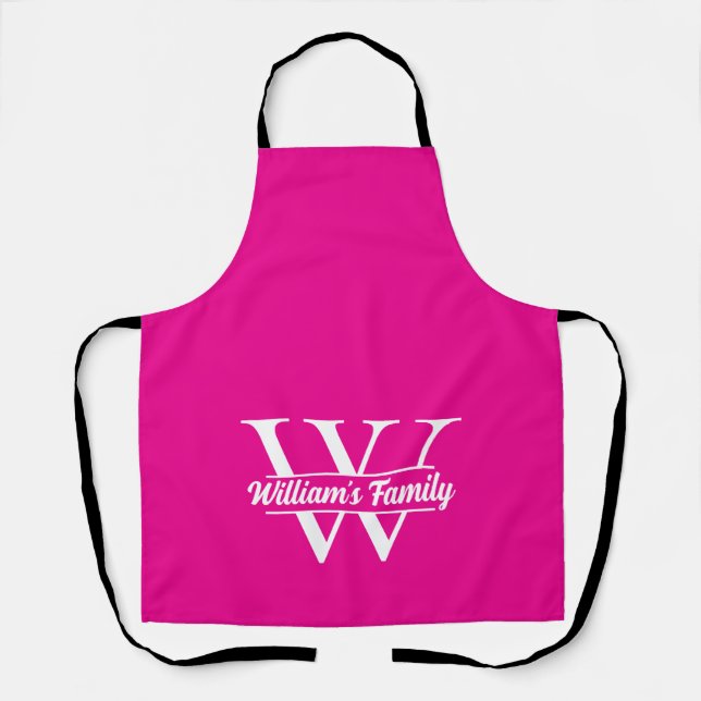 Rosa und Weiß | Monogramm für einfache Familiennam Schürze (Vorderseite)