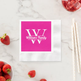 Rosa und Weiß | Monogramm für einfache Familiennam Serviette