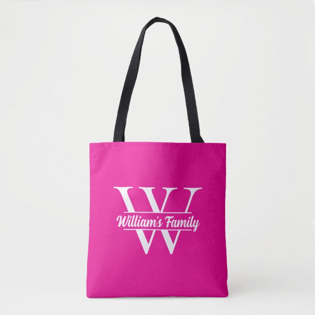 Rosa und Weiß | Monogramm für einfache Familiennam Tasche (Vorderseite)