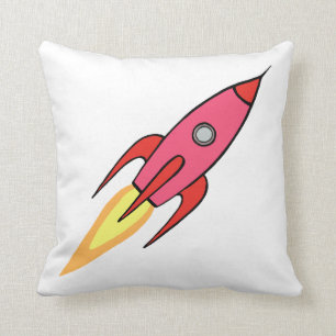 Rosa und Weiß, Niedliches Retro-Rocketship-Cartoo Kissen