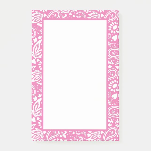 Rosa und Weiß Paisley Gemustert Hübsch Post-it Klebezettel (Vorderseite)