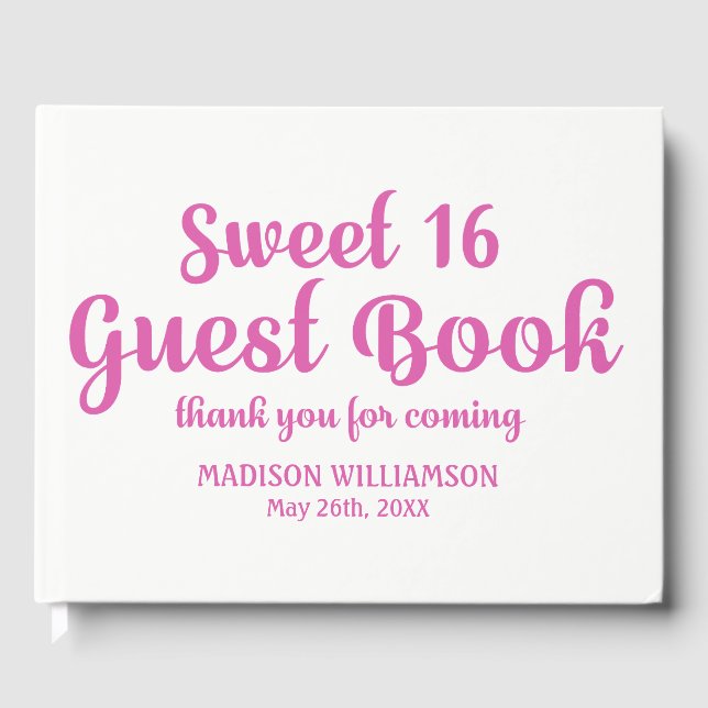 Rosa und Weiß Personalisiert Sweet 16 Party Gästebuch (Vorderseite)