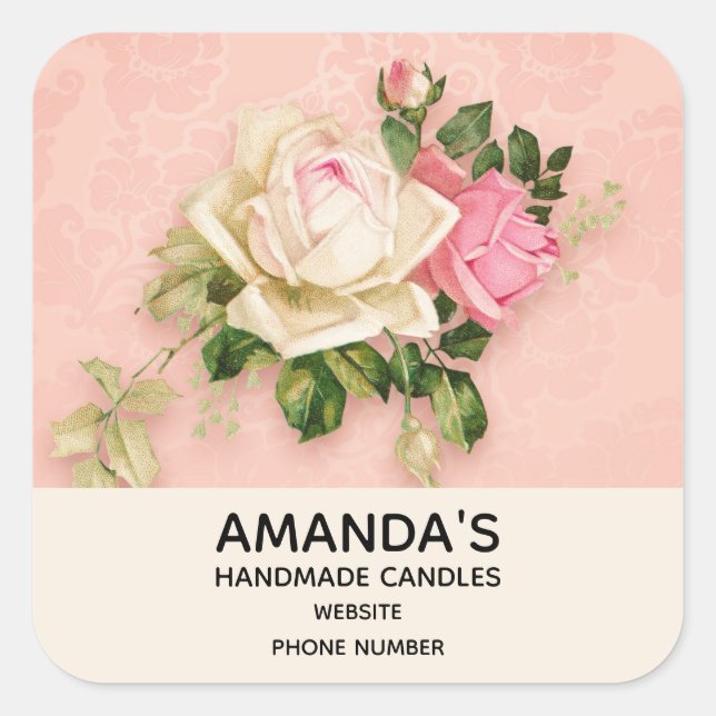 Rosa und Weiß Rose Bouquet Business Quadratischer Aufkleber (Vorderseite)