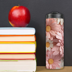 Rosa und weiße 3D-Blume Thermosbecher