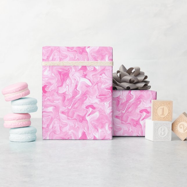 Rosa und weiße Alkoholtinte Geschenkpapier (Babyparty)