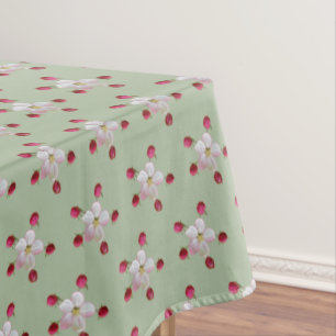 Rosa und weiße Apfelblüte auf Lorbeergrün Tischdecke