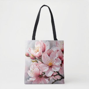Rosa und weiße Aprikosenblüten im grauen Hintergru Tasche