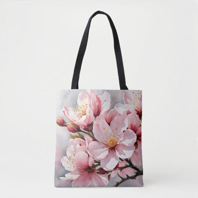 Rosa und weiße Aprikosenblüten im grauen Hintergru Tasche (Vorderseite)