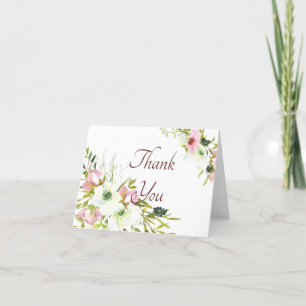 Rosa und weiße Aquarell-Blumenthankkarte Dankeskarte