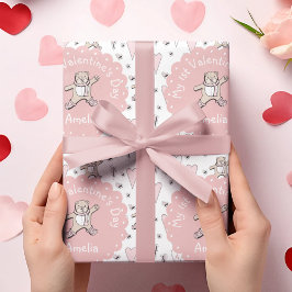 Rosa und weiße Babys 1. Valentinstag Teddy Bear Geschenkpapier