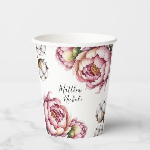 Rosa und weiße Baumwollhochzeit Pappbecher