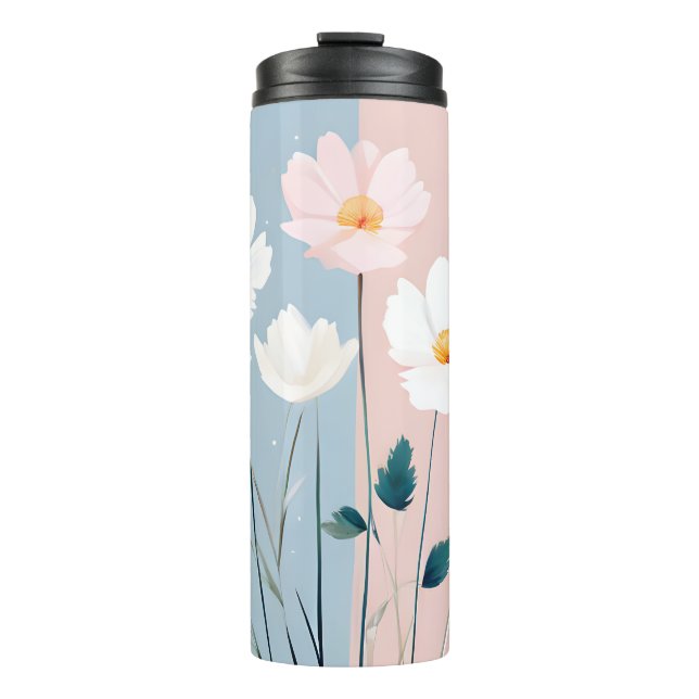 Rosa und weiße Blume auf Blau und Rosa Thermosbecher (Vorderseite)