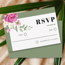 Rosa und weiße Blume Blütengrün Hochzeit RSVP Karte