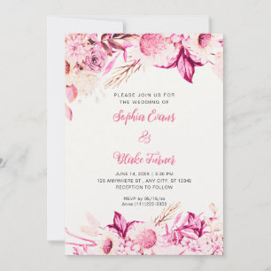 Rosa und weiße Blume Boho Off White Wedding Einladung