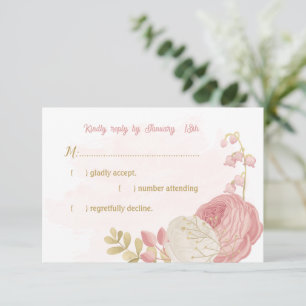 Rosa und weiße Blume, botanisch goldgelb RSVP Karte