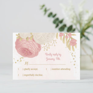 Rosa und weiße Blume, botanische uAwg RSVP Karte