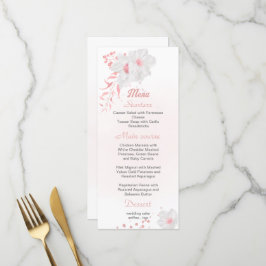 Rosa und weiße Blume botanisches Hochzeitsmenü Menükarte