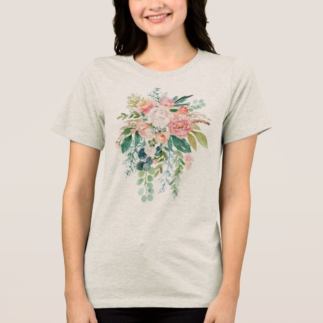 Rosa und weiße Blume Bouquet Tri-Blend Shirt (Vorderseite)