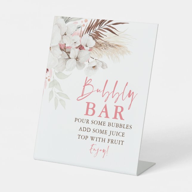 Rosa und weiße Blume Bubbly Bar Sockelschild (Vorderseite)