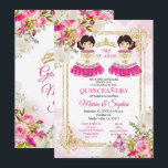 Rosa und weiße Blume - Einladung in Quinceanera<br><div class="desc">Pink & White Blume Twin Charro Mis Quince 15 Anos laden Mis Quince Anos,  15. Geburtstag,  Twin Navy Quinceanera Einladung,  Blume Blumen,  Crown Mis Quince Anos</div>