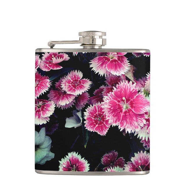 Rosa und weiße Blume Flachmann (Vorderseite)