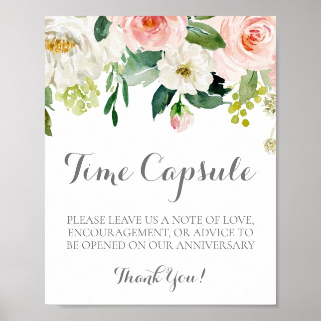 Rosa und weiße Blume Hochzeitsmarke Kapsel Poster (Vorne)