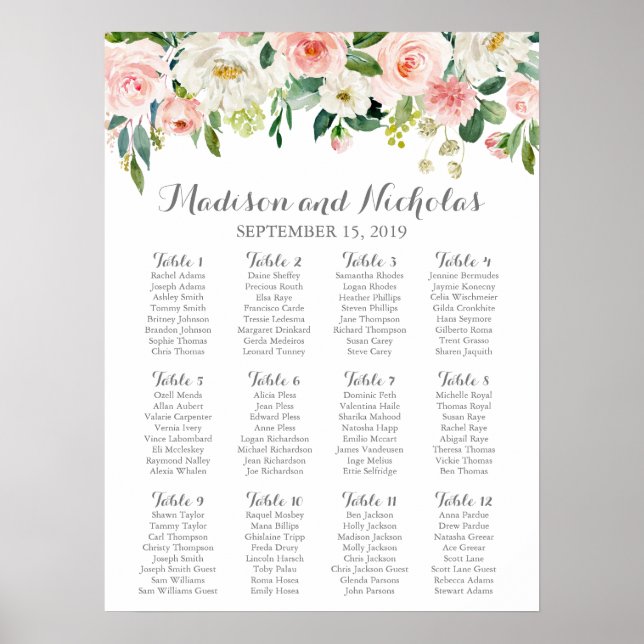 Rosa und weiße Blume Hochzeitstabelle Poster (Vorne)