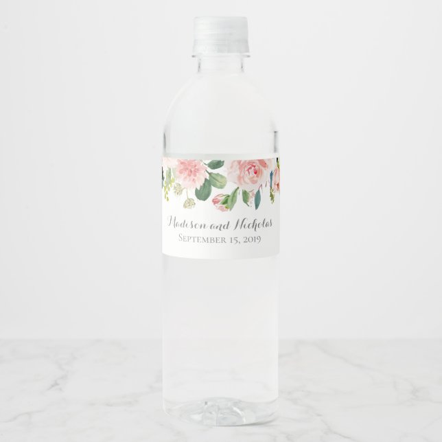Rosa und weiße Blume Hochzeitswasserflaschen (Vorderseite)