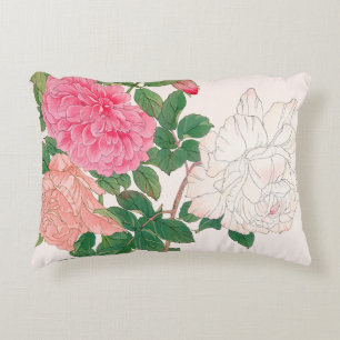 Rosa und weiße Blume mit grünen Blätter Dekokissen