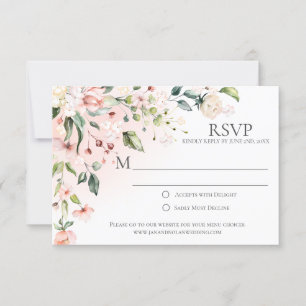 Rosa und weiße Blume mit RSVP-Karten im Grünen RSVP Karte