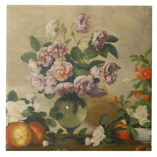 Rosa und weiße Blume (Peonies Still Life) Fliese (Vorderseite)