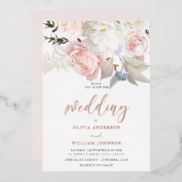 Rosa und weiße Blume Rose Gold Hochzeit Folieneinladung