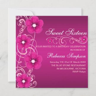 Rosa und weiße Blume Swirl Sweet 16 Birthday Einla Einladung