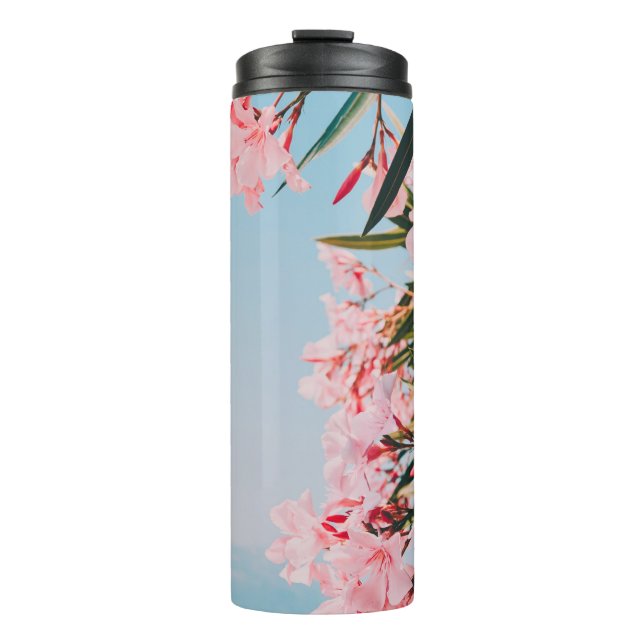 Rosa und weiße Blume Thermosbecher (Vorderseite)