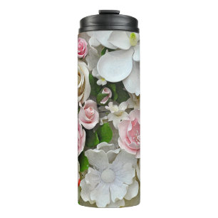 Rosa und weiße Blume Thermosbecher