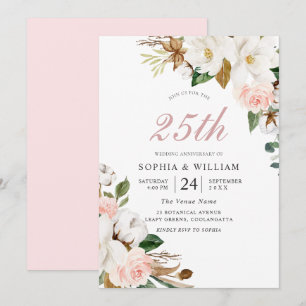 Rosa und weiße Blumen 25. Hochzeitstag Einladung