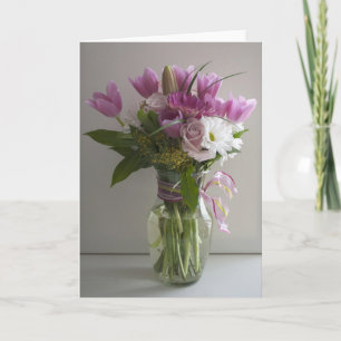 Rosa und weiße Blumen, danken Sie Ihnen oder Dankeskarte